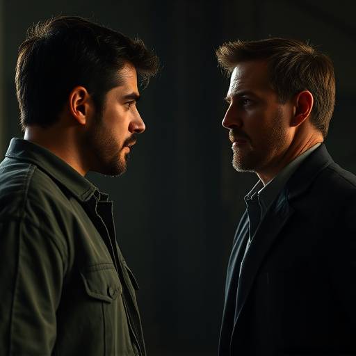 Scene from an independent film, depicting two actors in a dramatic dialogue scene.