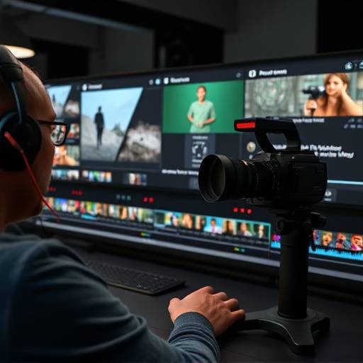 Video editor working on a timeline with various video clips and audio tracks.